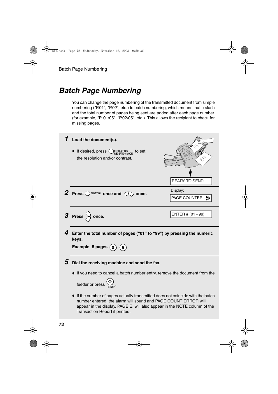 Batch page numbering | Sharp UX-A1000 User Manual | Page 74 / 136