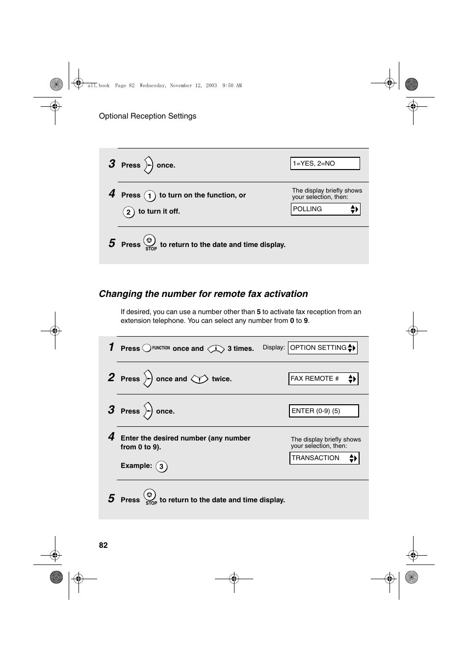 Changing the number for remote fax activation | Sharp UX-A1000 User Manual | Page 84 / 136