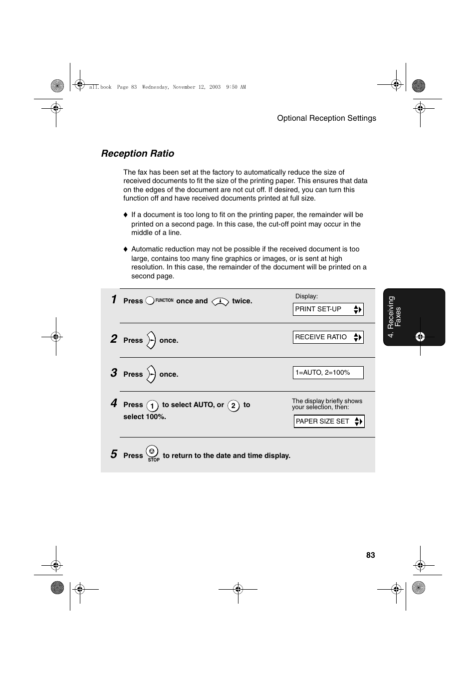 Reception ratio | Sharp UX-A1000 User Manual | Page 85 / 136