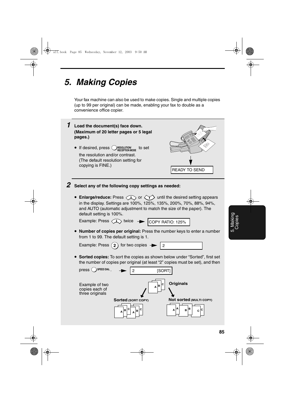 Making copies | Sharp UX-A1000 User Manual | Page 87 / 136