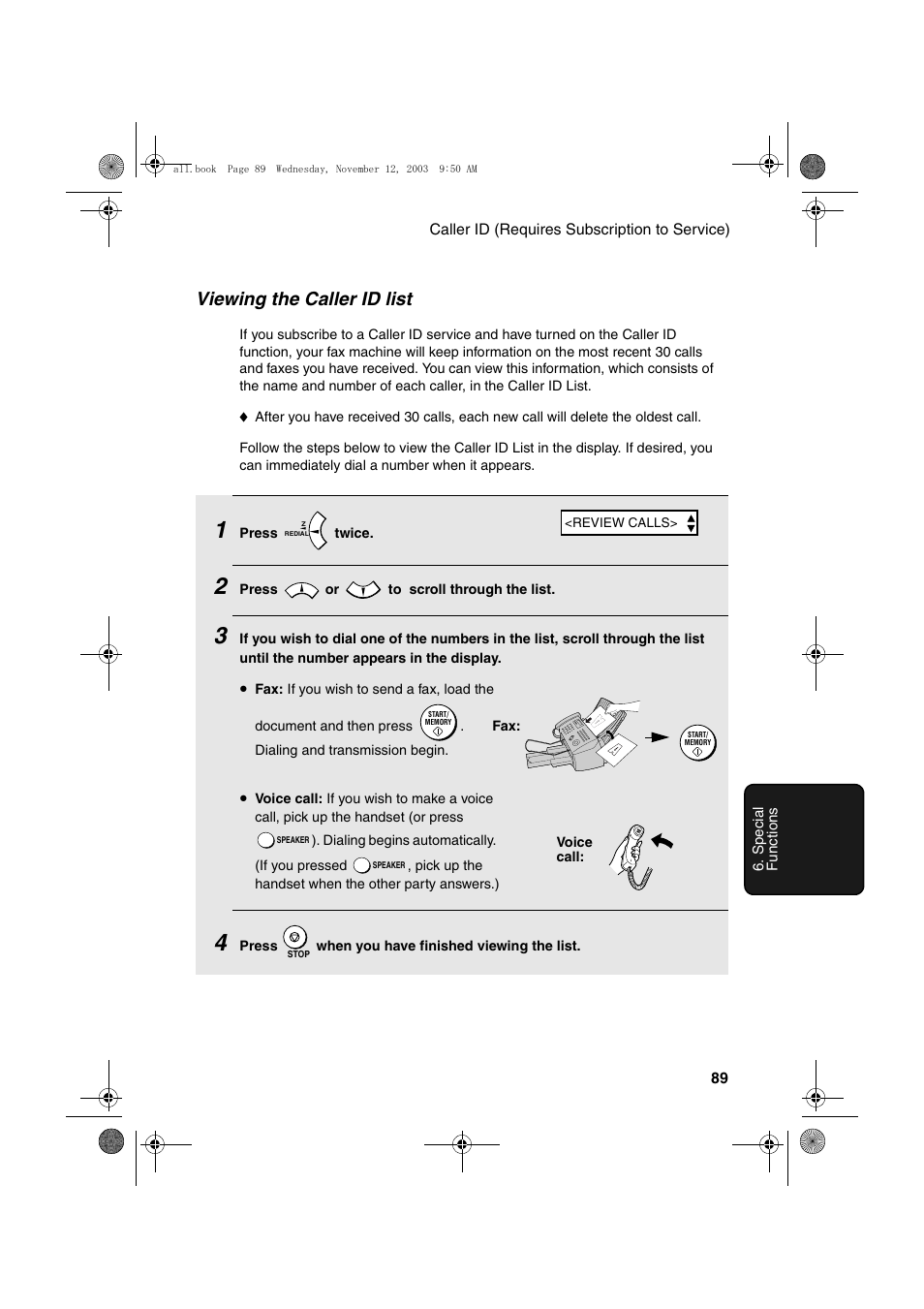 Viewing the caller id list | Sharp UX-A1000 User Manual | Page 91 / 136