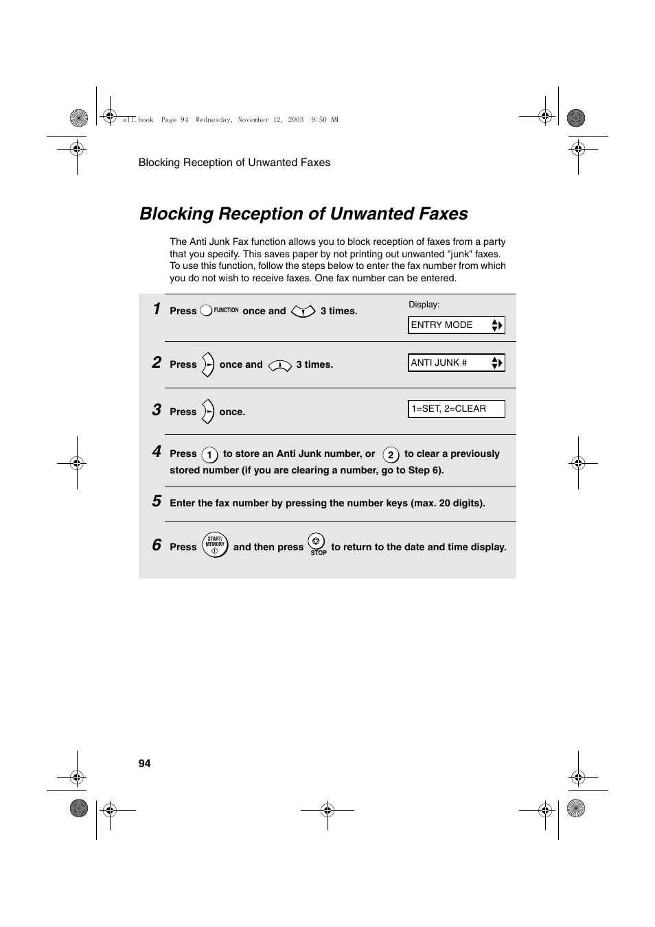 Blocking reception of unwanted faxes | Sharp UX-A1000 User Manual | Page 96 / 136