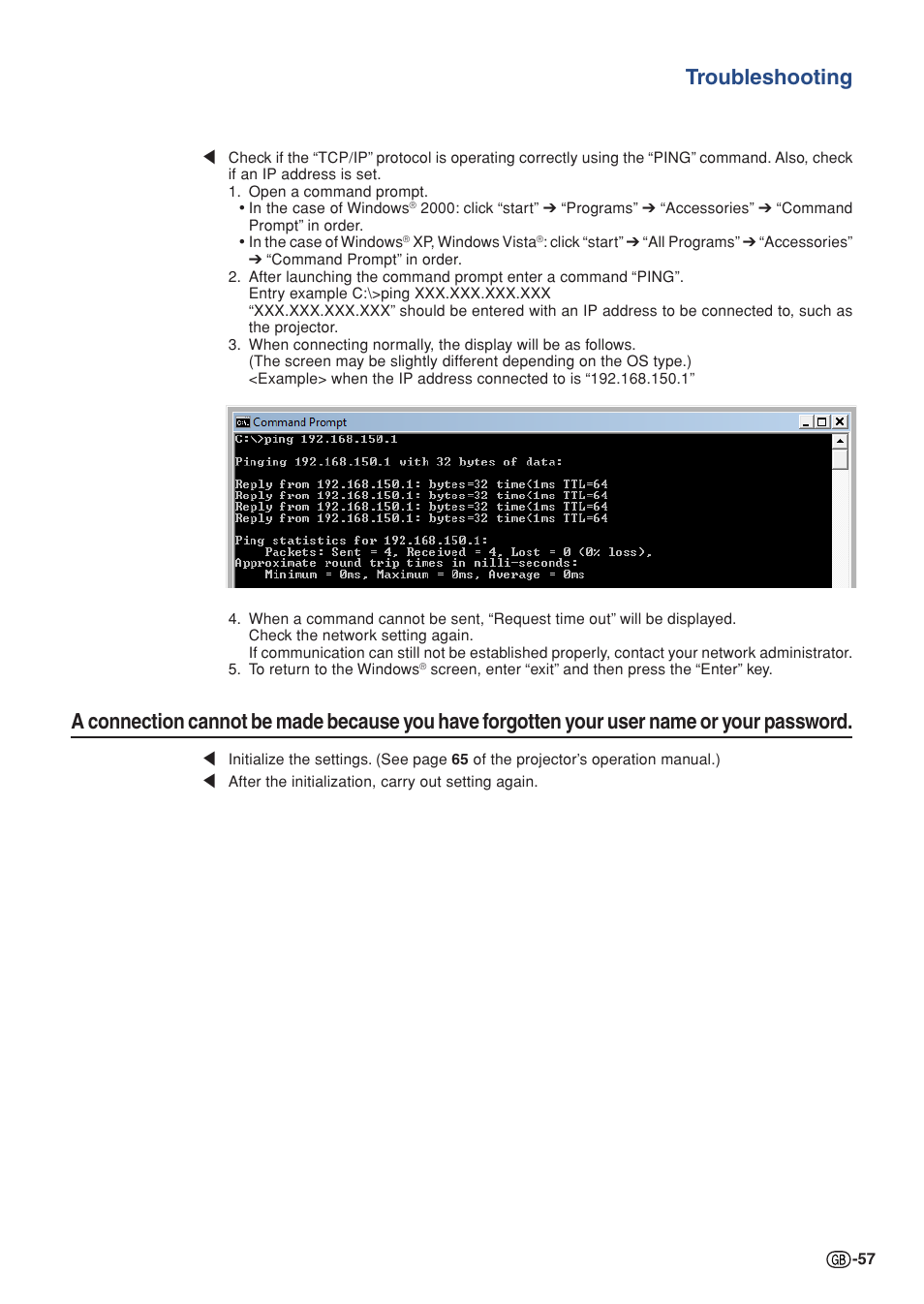 Troubleshooting | Sharp XG-P560W-N User Manual | Page 57 / 59