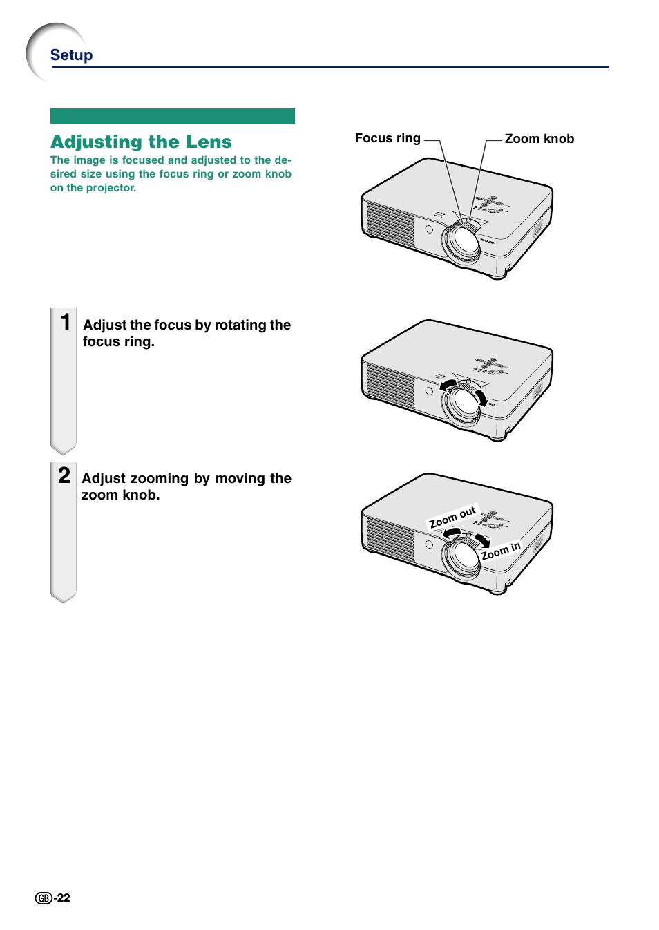 Adjusting the lens | Sharp Notevision PG-A10X User Manual | Page 26 / 74