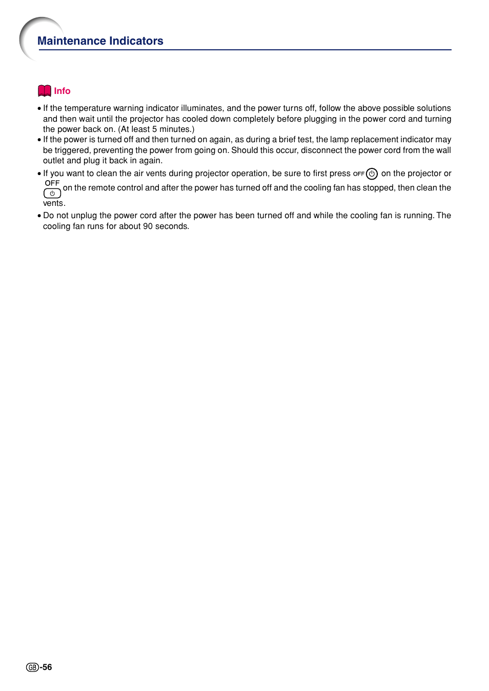 Maintenance indicators | Sharp Notevision PG-A10X User Manual | Page 60 / 74