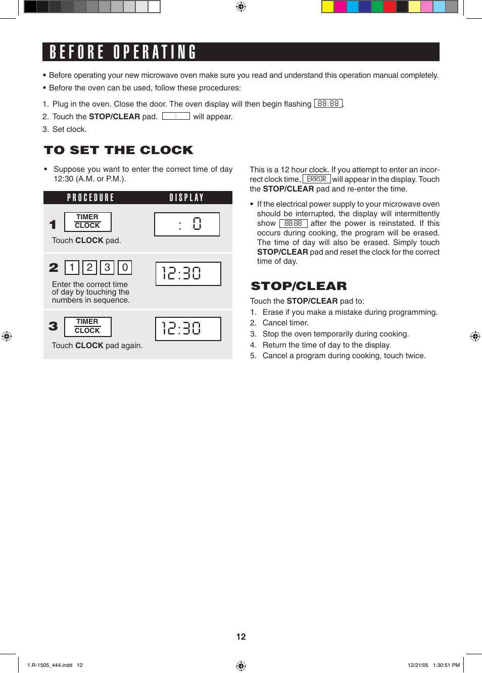 Stop/clear | Sharp R-1505L User Manual | Page 12 / 32