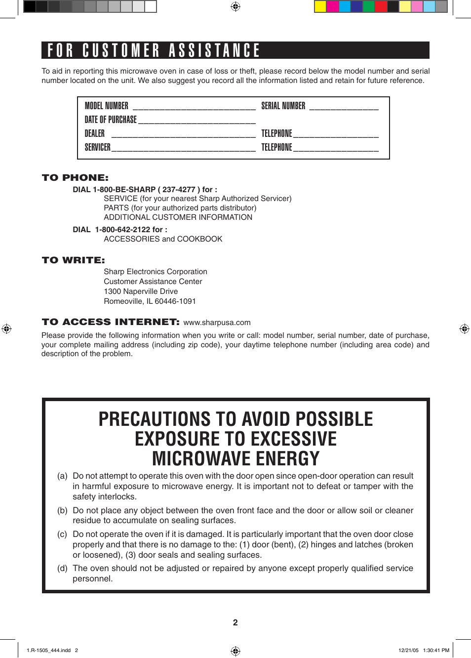 Sharp R-1505L User Manual | Page 2 / 32