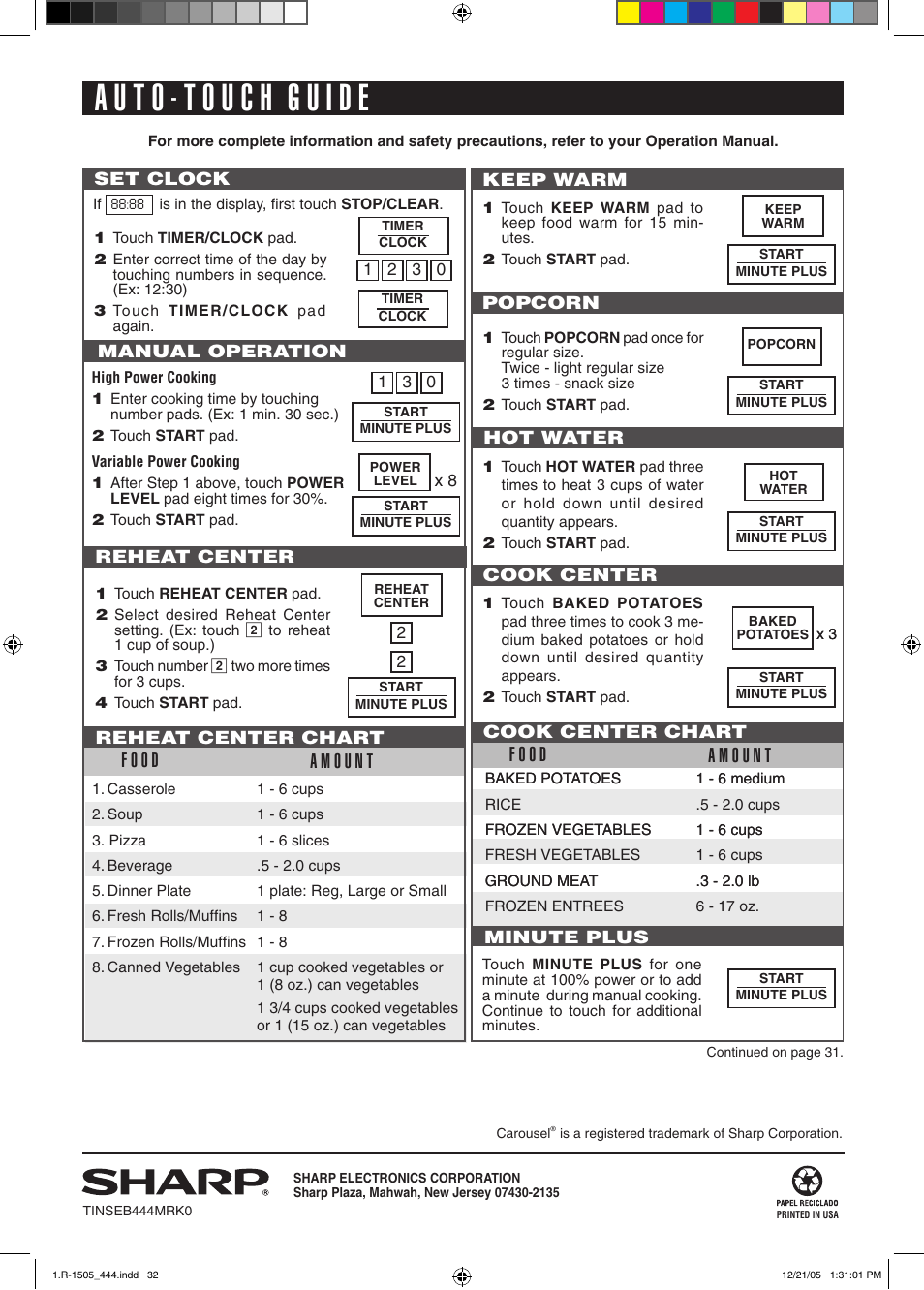 Sharp R-1505L User Manual | Page 32 / 32