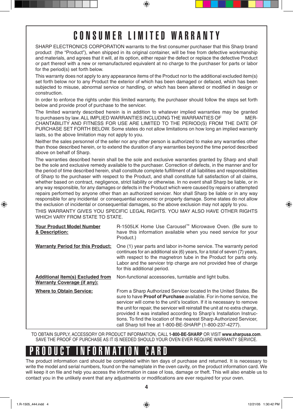 Sharp R-1505L User Manual | Page 4 / 32