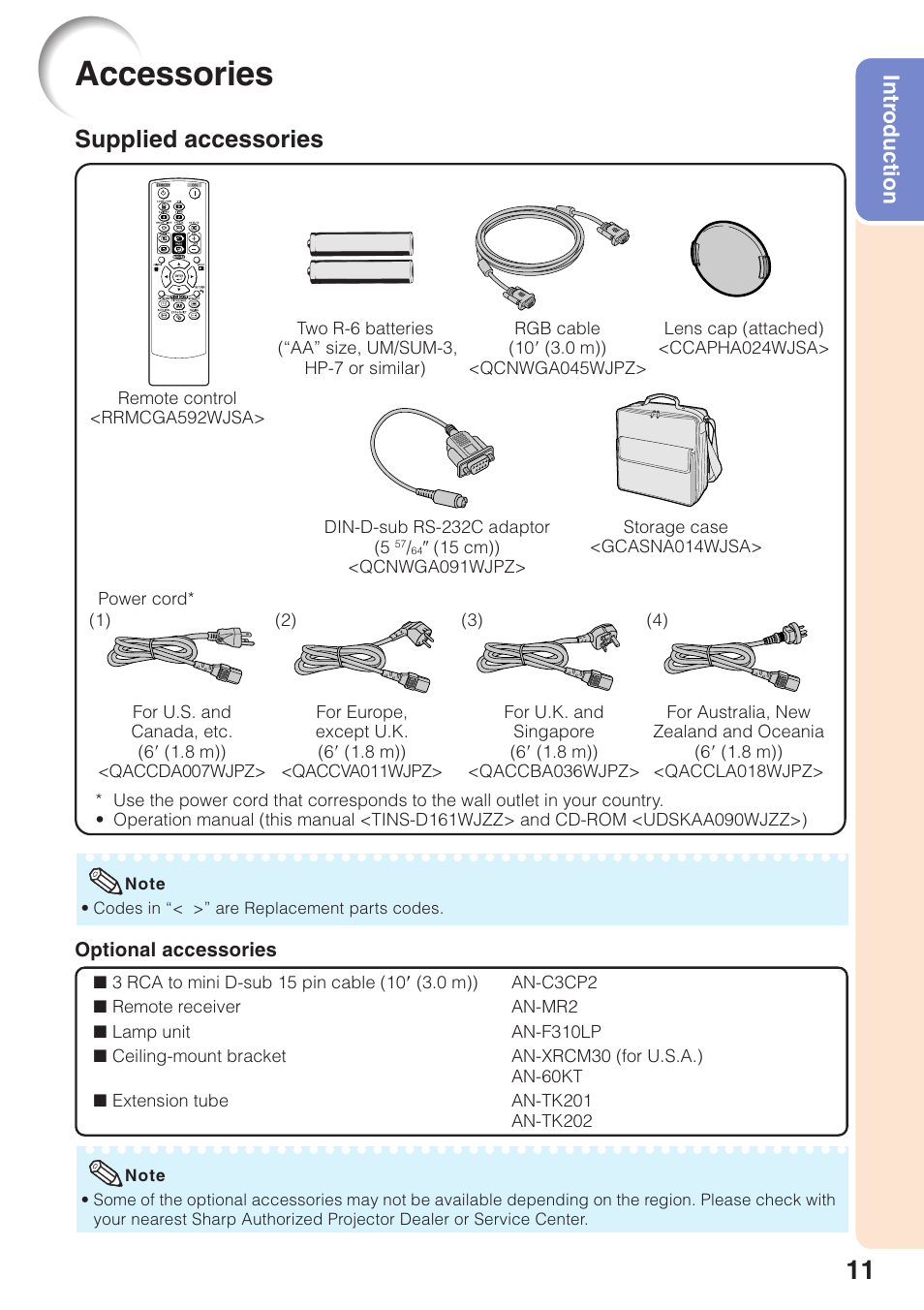 Accessories, Supplied accessories, Intr oduction | Sharp XG-F315X User Manual | Page 15 / 72