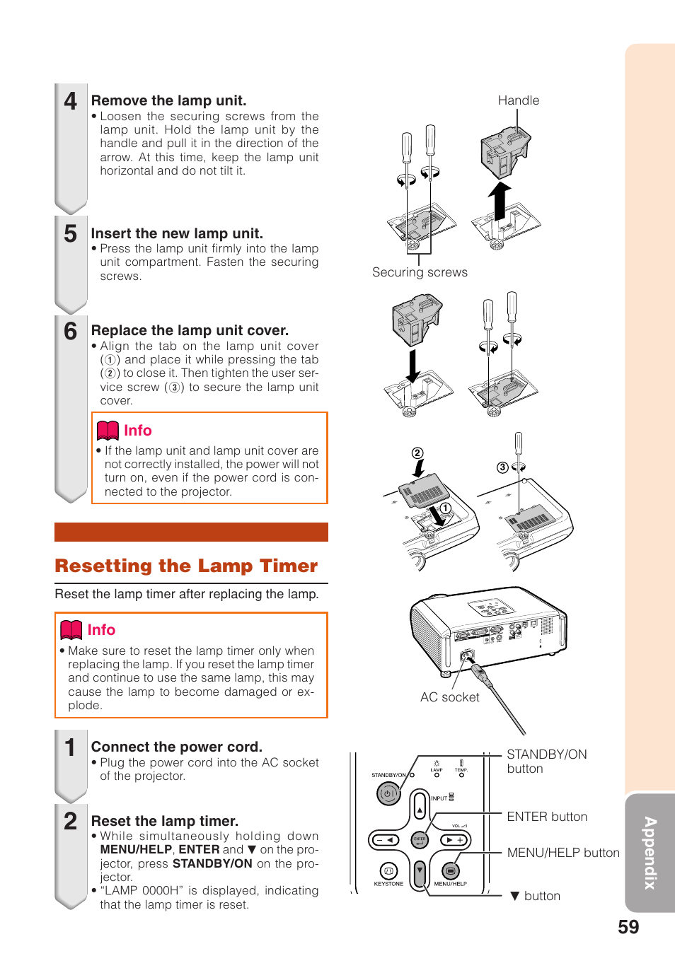 Resetting the lamp timer | Sharp XG-F315X User Manual | Page 63 / 72