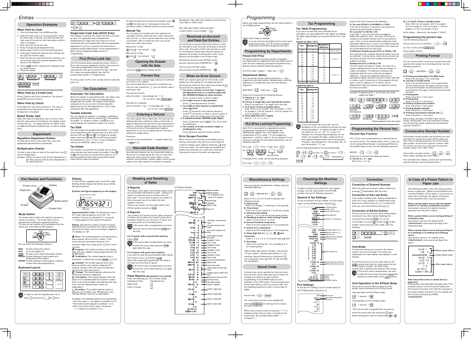 Sbtl, Shift, Chk #/ sbtl | Void, Entries, Programming | Sharp XE-A106 User Manual | Page 2 / 2