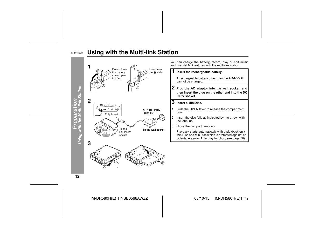 Using with the multi-link station, Preparation | Sharp TINSE0568AWZZ User Manual | Page 12 / 88