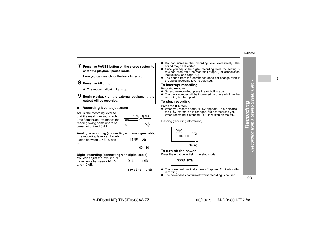 Recor d in g | Sharp TINSE0568AWZZ User Manual | Page 23 / 88