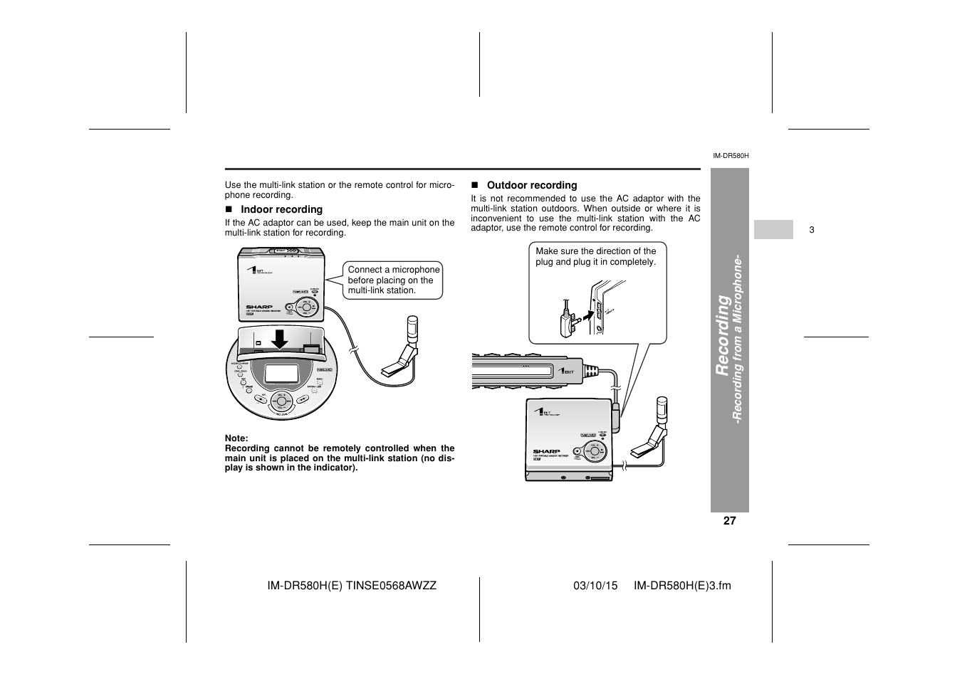 Recor d in g | Sharp TINSE0568AWZZ User Manual | Page 27 / 88