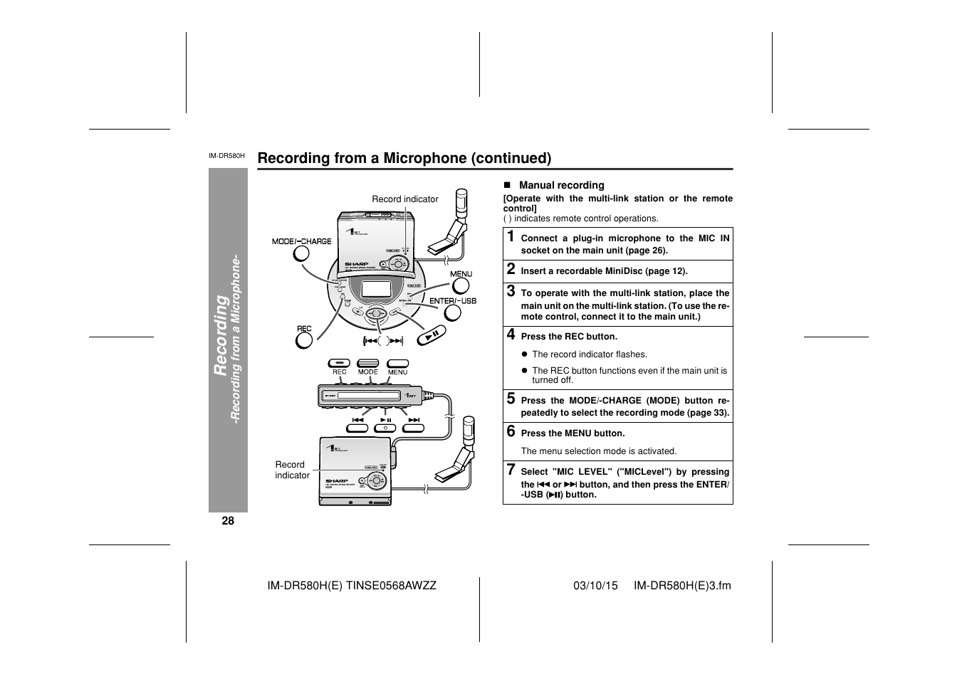 Recor d in g | Sharp TINSE0568AWZZ User Manual | Page 28 / 88