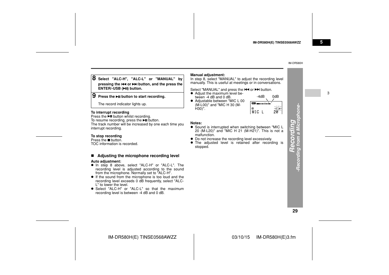 Recor d in g | Sharp TINSE0568AWZZ User Manual | Page 29 / 88