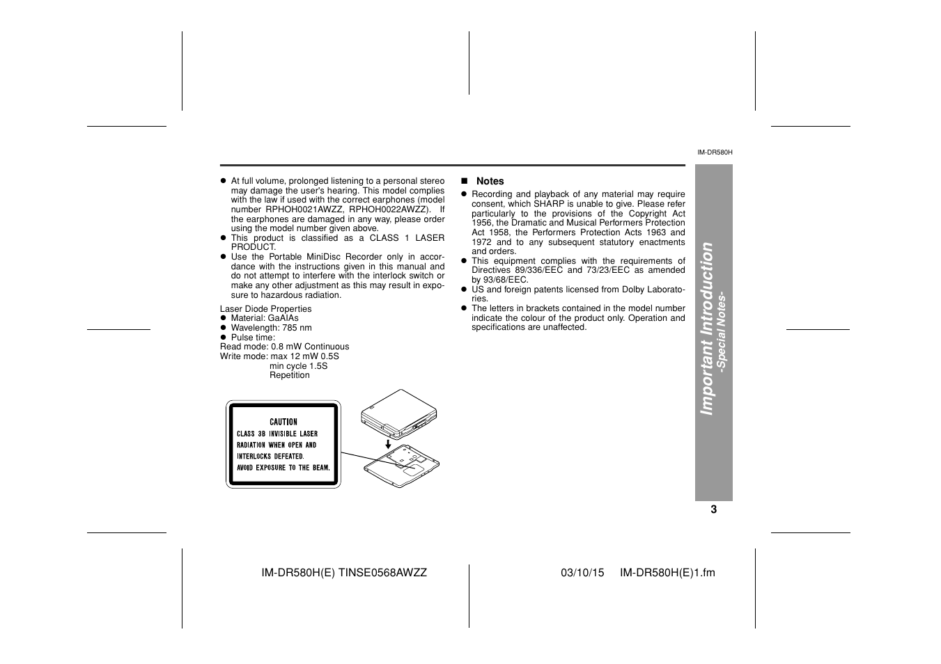 Impor ta nt i n tr oduct ion | Sharp TINSE0568AWZZ User Manual | Page 3 / 88