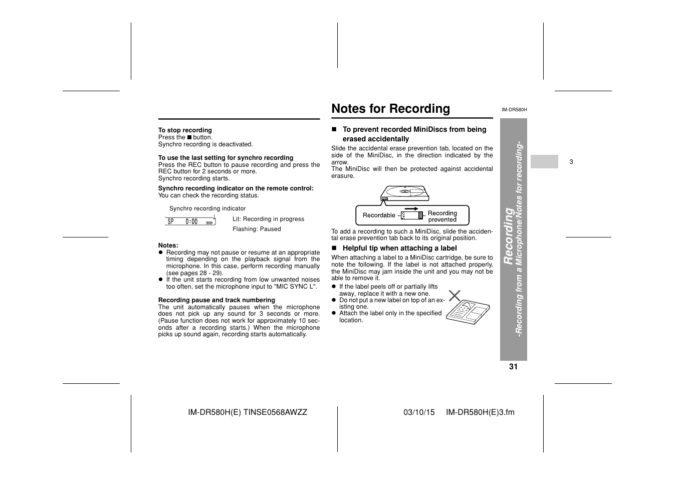 Recor d in g | Sharp TINSE0568AWZZ User Manual | Page 31 / 88