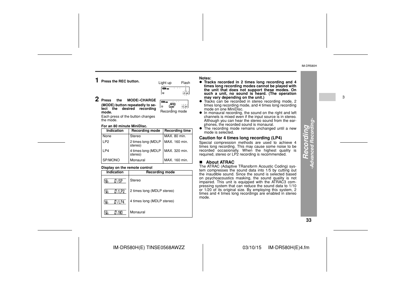 Recor d in g | Sharp TINSE0568AWZZ User Manual | Page 33 / 88