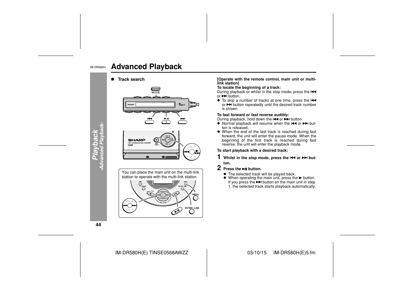 Advanced playback | Sharp TINSE0568AWZZ User Manual | Page 44 / 88