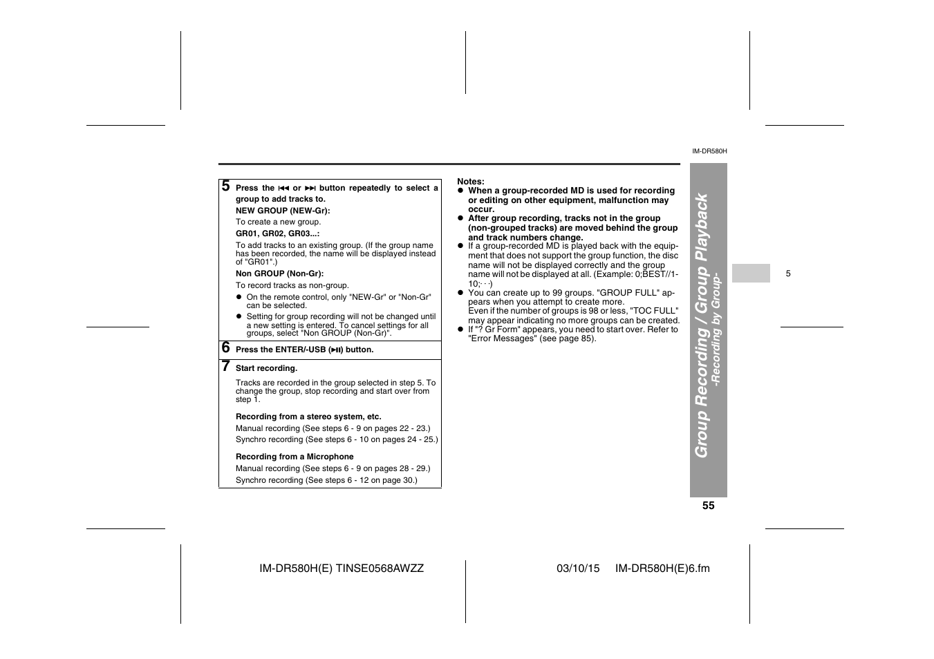 Gr oup reco rd ing / gr oup pla y bac k | Sharp TINSE0568AWZZ User Manual | Page 55 / 88