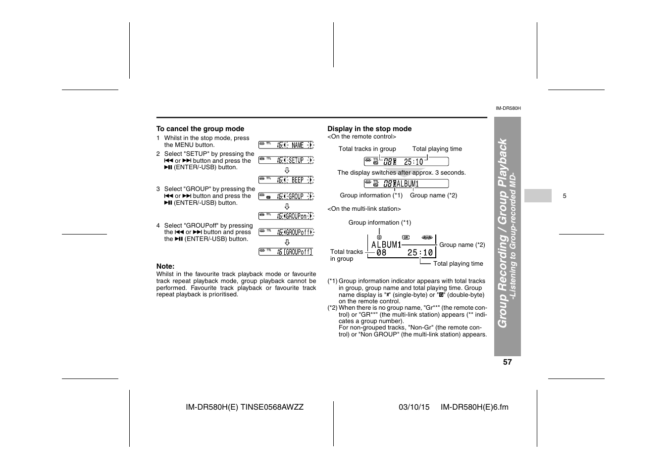 Gr oup reco rd ing / gr oup pla y bac k | Sharp TINSE0568AWZZ User Manual | Page 57 / 88