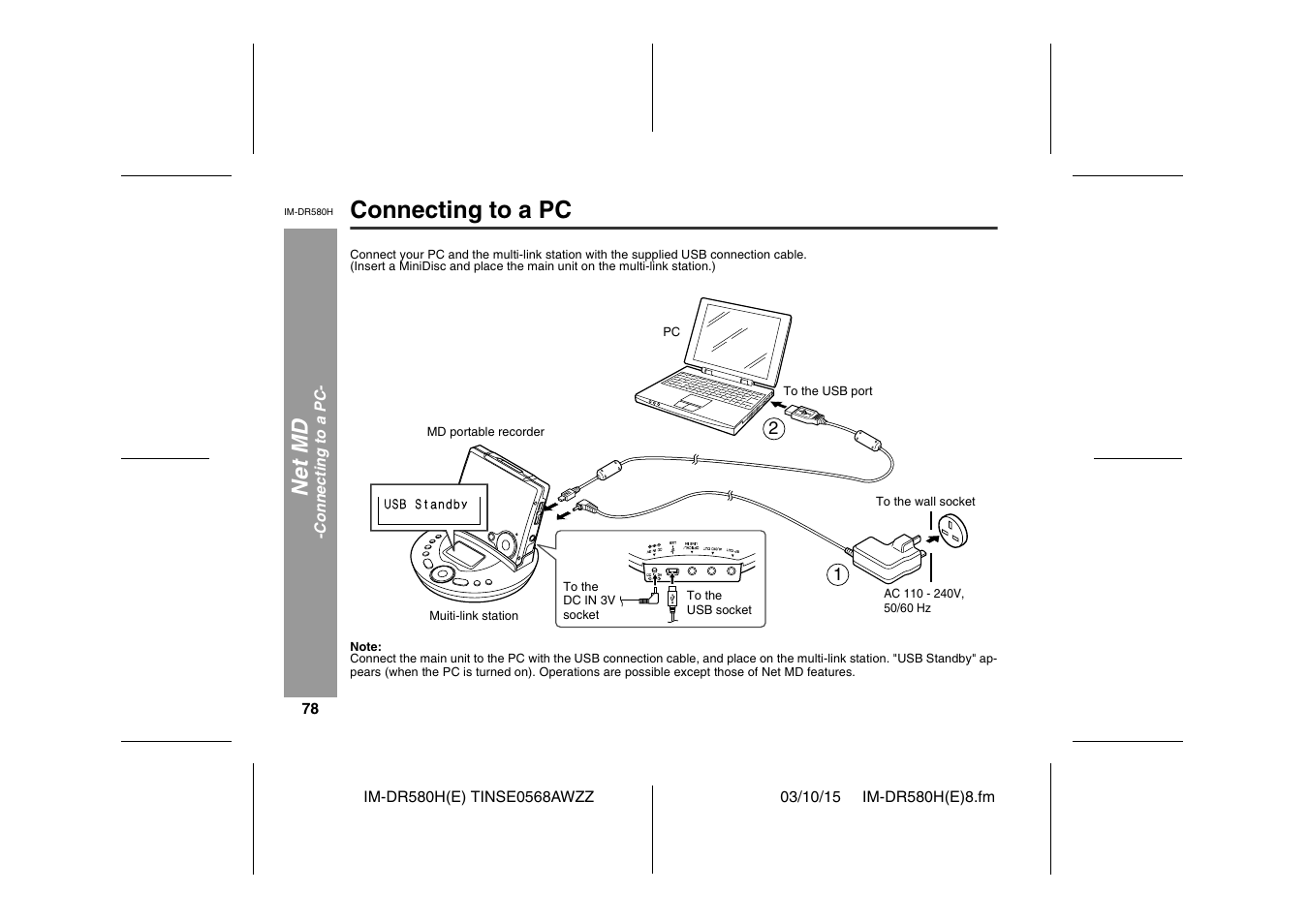 Connecting to a pc, Net m d | Sharp TINSE0568AWZZ User Manual | Page 78 / 88