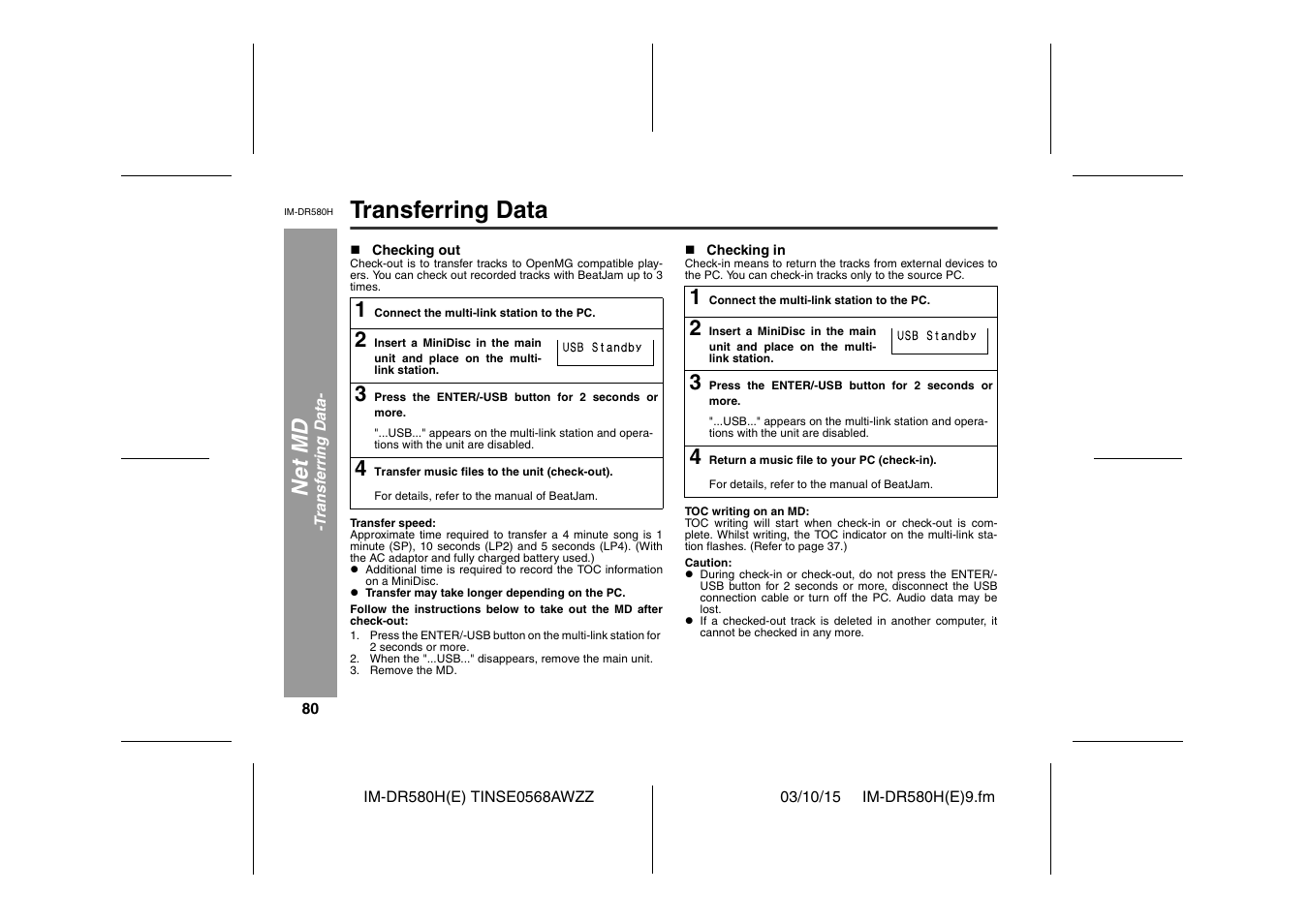 Transferring data, Net m d | Sharp TINSE0568AWZZ User Manual | Page 80 / 88