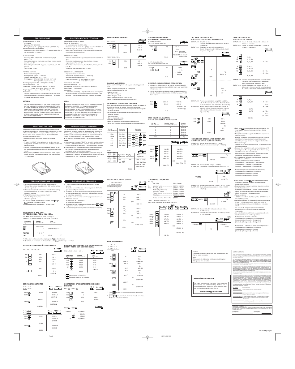 Sharp EL-1197PIII User Manual | Page 2 / 2