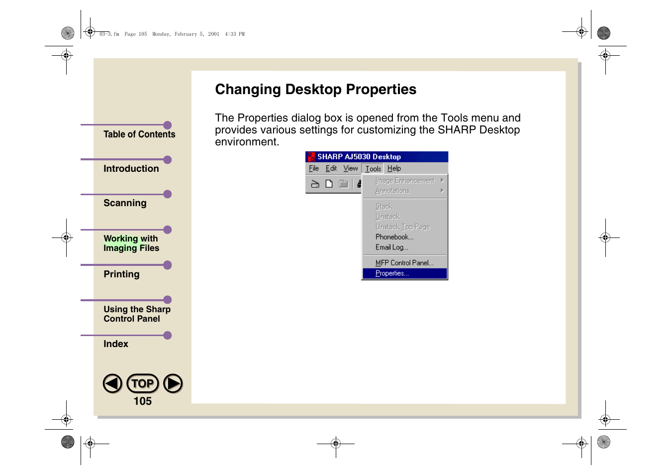 Changing desktop properties | Sharp AJ-5030 User Manual | Page 106 / 148