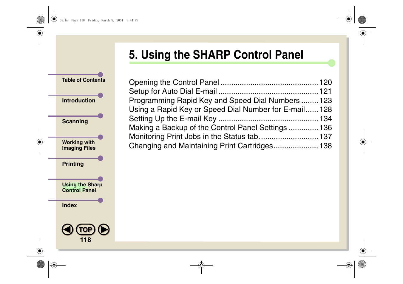 Using the sharp control panel | Sharp AJ-5030 User Manual | Page 119 / 148