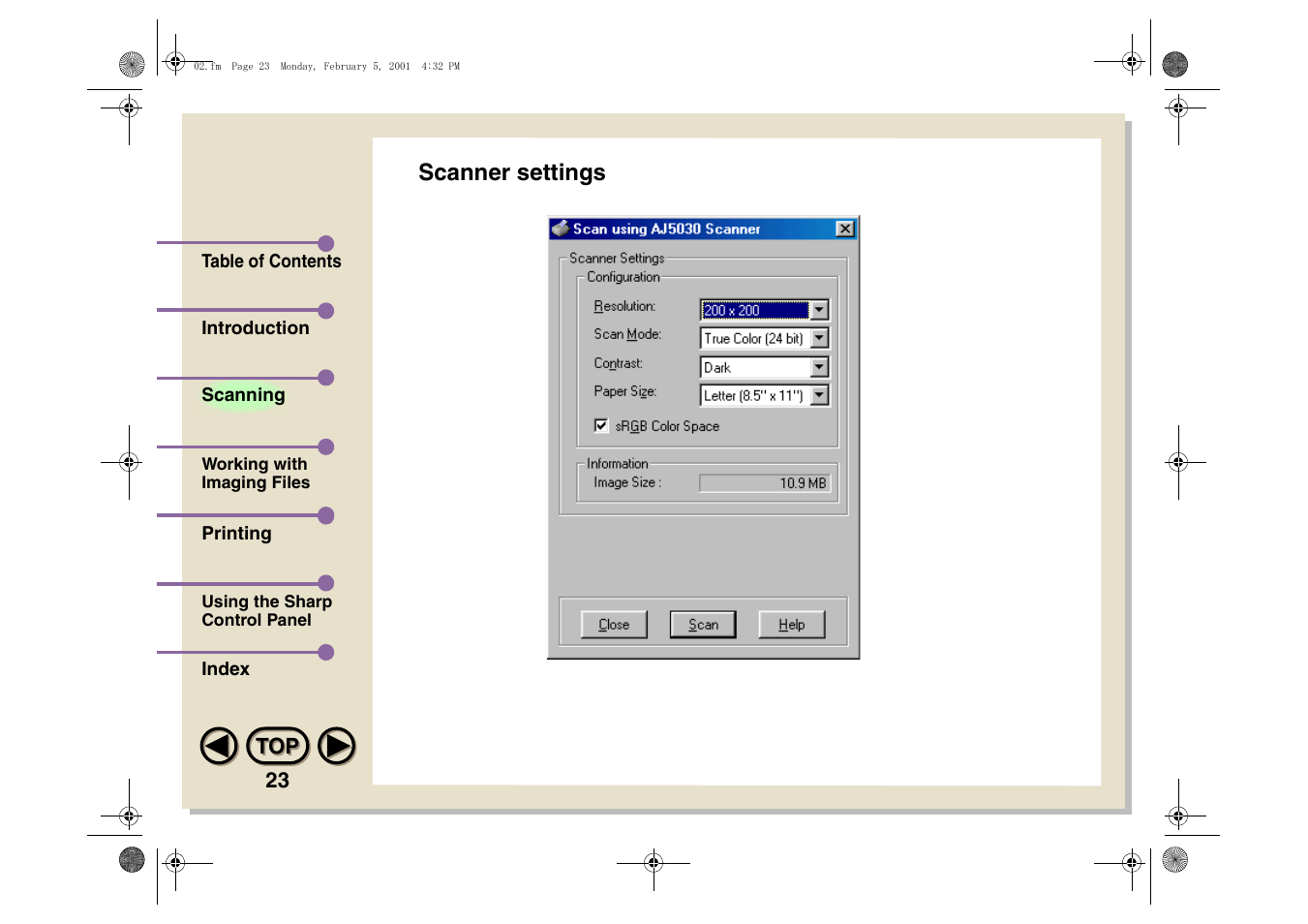 Scanner settings | Sharp AJ-5030 User Manual | Page 24 / 148