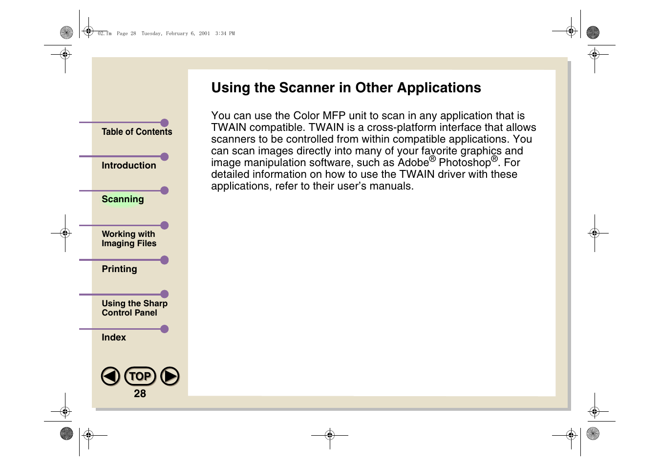 Using the scanner in other applications | Sharp AJ-5030 User Manual | Page 29 / 148