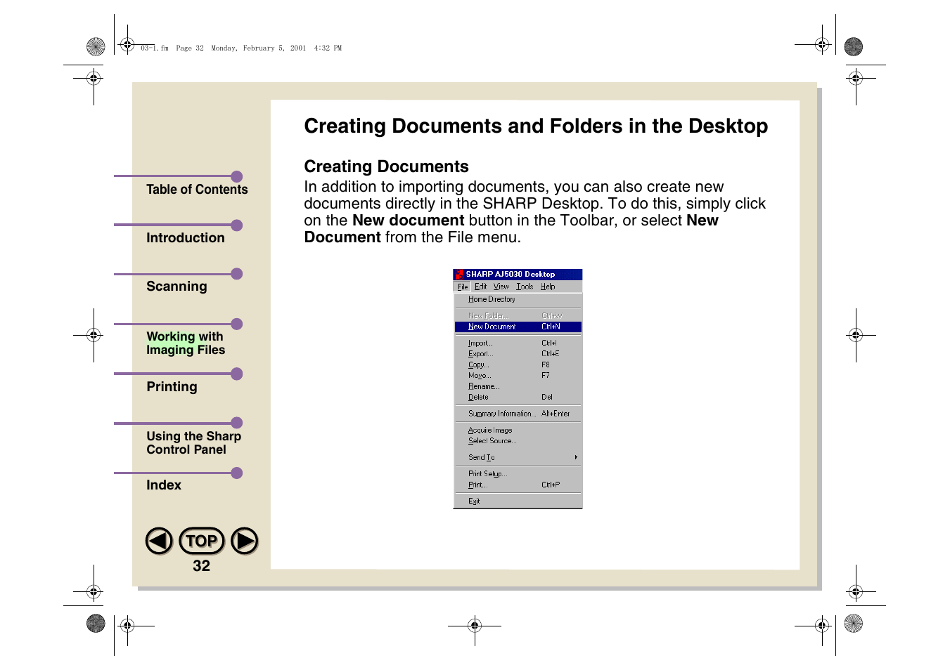 Creating documents and folders in the desktop | Sharp AJ-5030 User Manual | Page 33 / 148