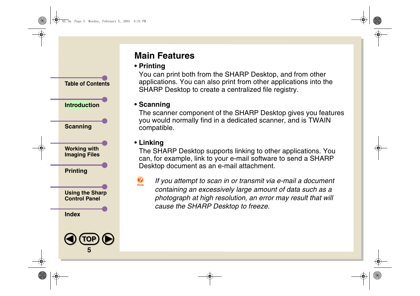 Main features | Sharp AJ-5030 User Manual | Page 6 / 148