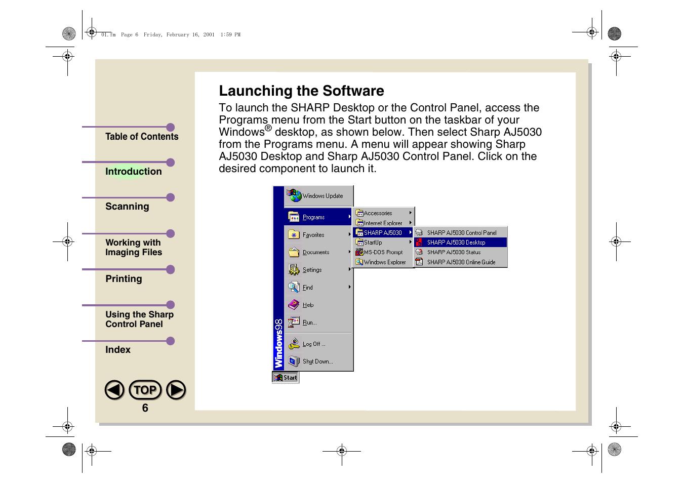 Launching the software | Sharp AJ-5030 User Manual | Page 7 / 148