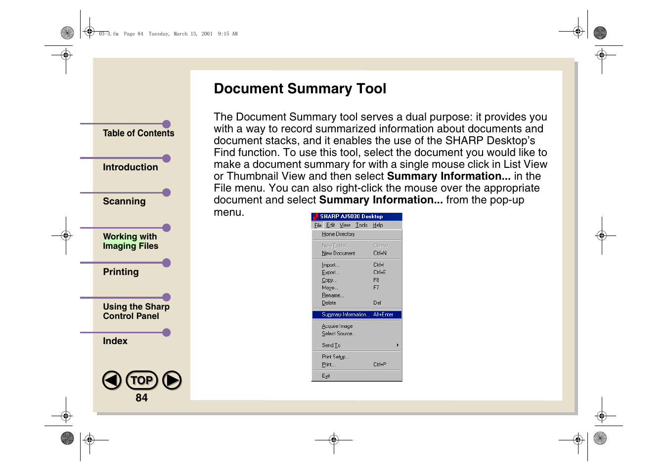 Document summary tool, On the | Sharp AJ-5030 User Manual | Page 85 / 148