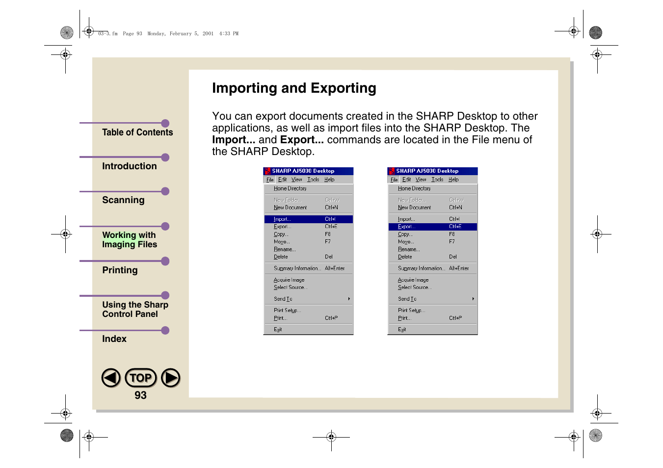 Importing and exporting | Sharp AJ-5030 User Manual | Page 94 / 148