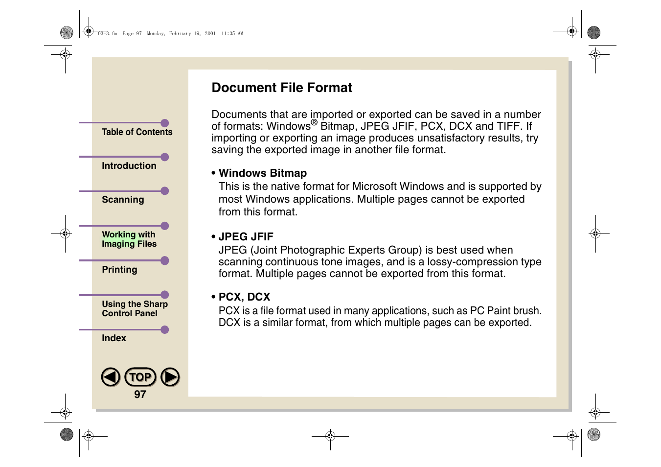 Document file format | Sharp AJ-5030 User Manual | Page 98 / 148