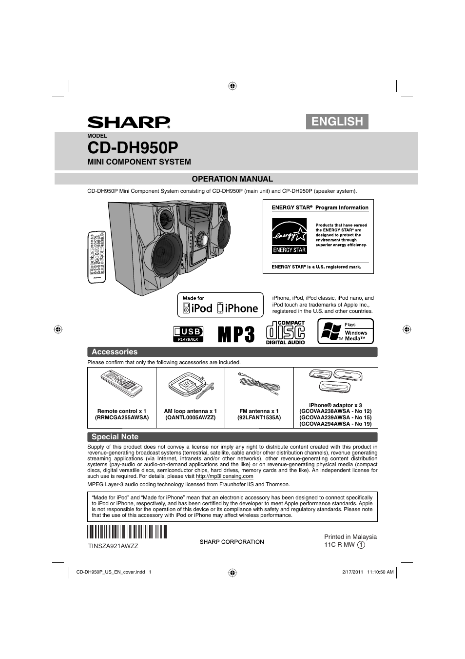 Sharp CD-DH950P User Manual | 16 pages