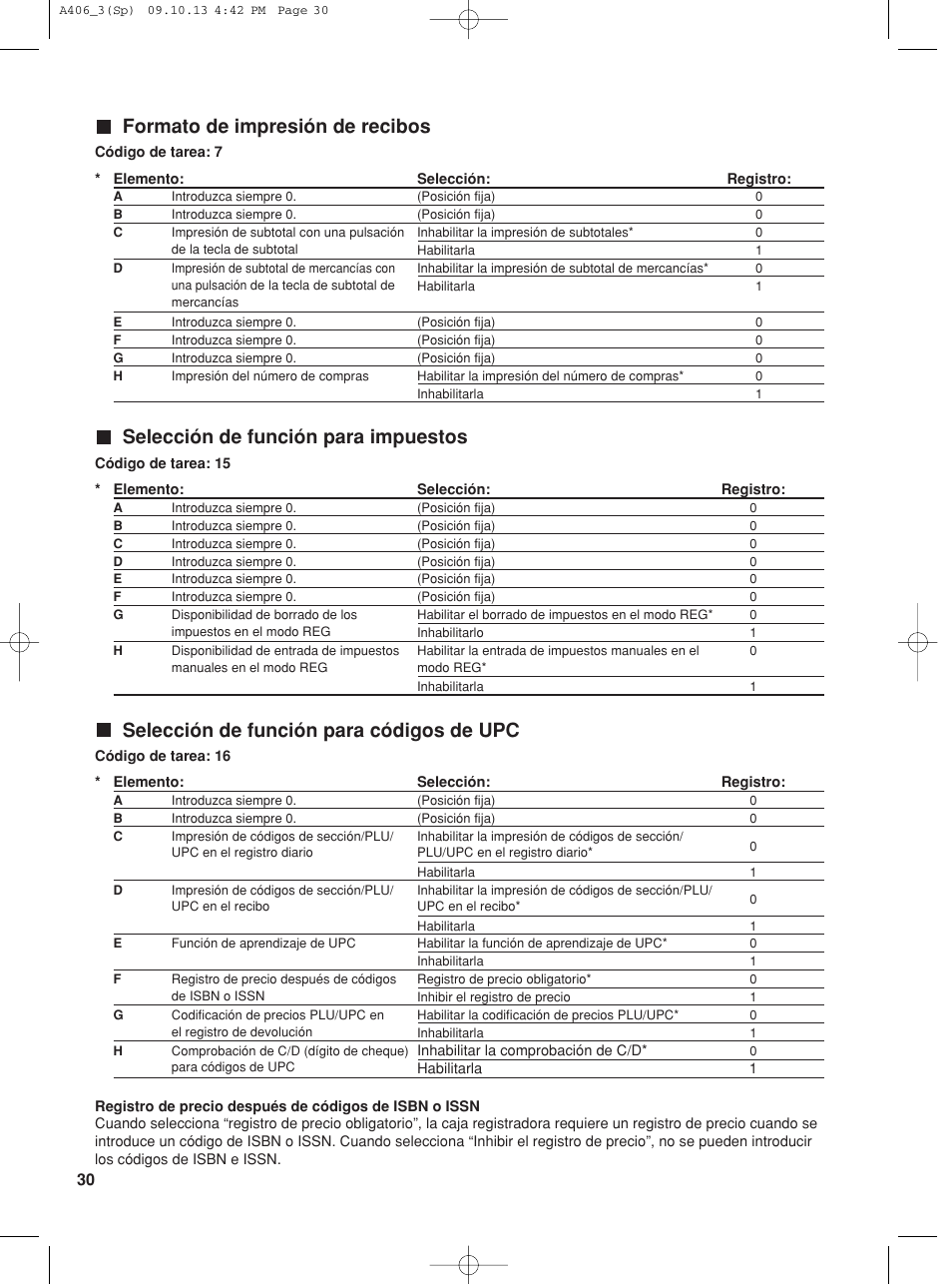 Formato de impresión de recibos, Selección de función para impuestos, Selección de función para códigos de upc | Sharp TINSZ2602RCZZ User Manual | Page 114 / 132