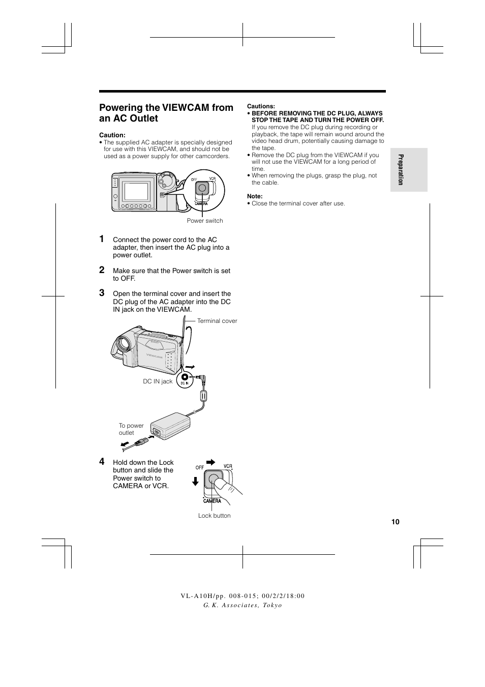 Powering the viewcam from an ac outlet | Sharp VIEWCAM VL-A10H User Manual | Page 17 / 63