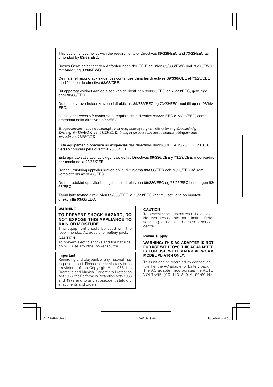 Sharp VIEWCAM VL-A10H User Manual | Page 2 / 63