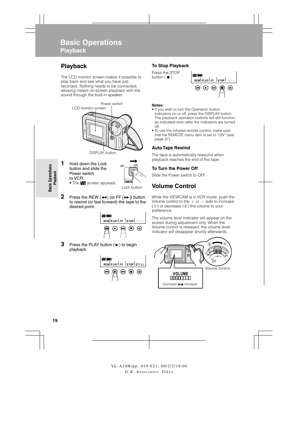 Basic operations, Playback, Volume control | Basic operations playback | Sharp VIEWCAM VL-A10H User Manual | Page 26 / 63