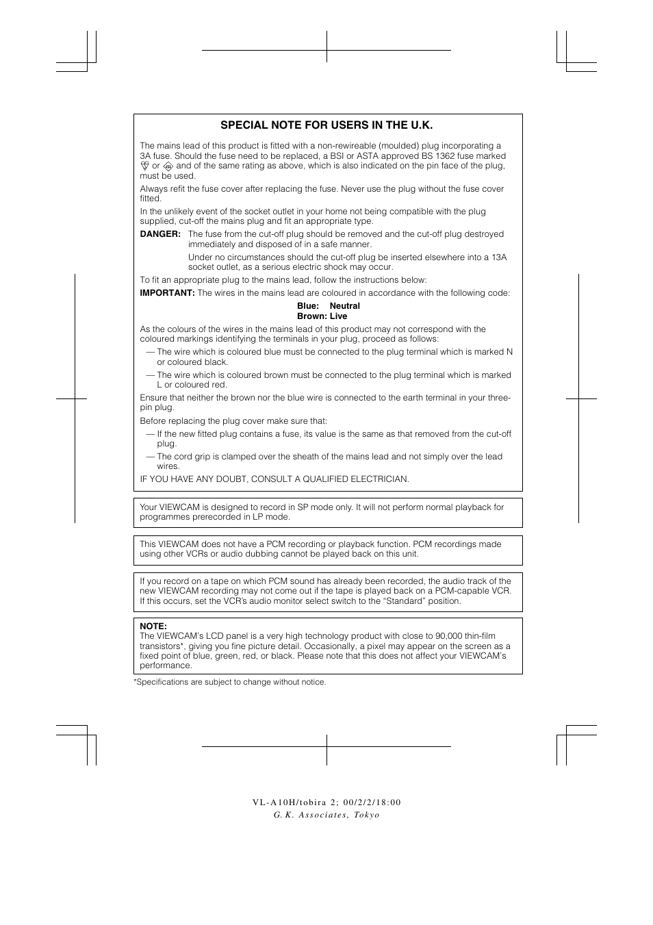 Sharp VIEWCAM VL-A10H User Manual | Page 3 / 63