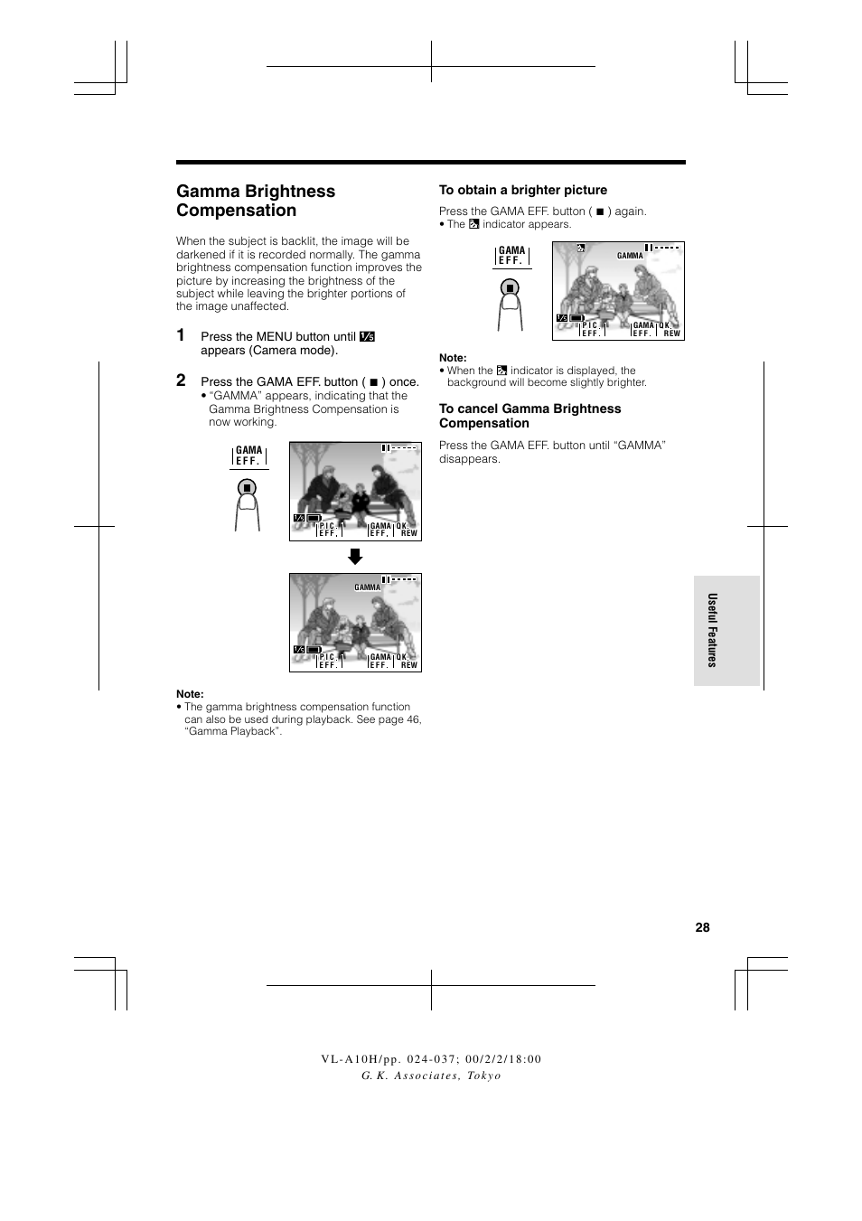 Gamma brightness compensation | Sharp VIEWCAM VL-A10H User Manual | Page 35 / 63