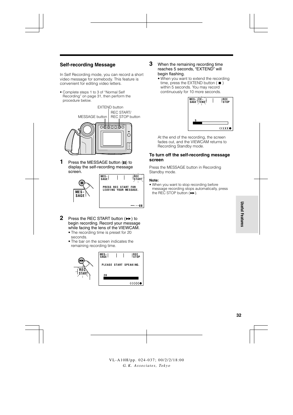 Self-recording message | Sharp VIEWCAM VL-A10H User Manual | Page 39 / 63