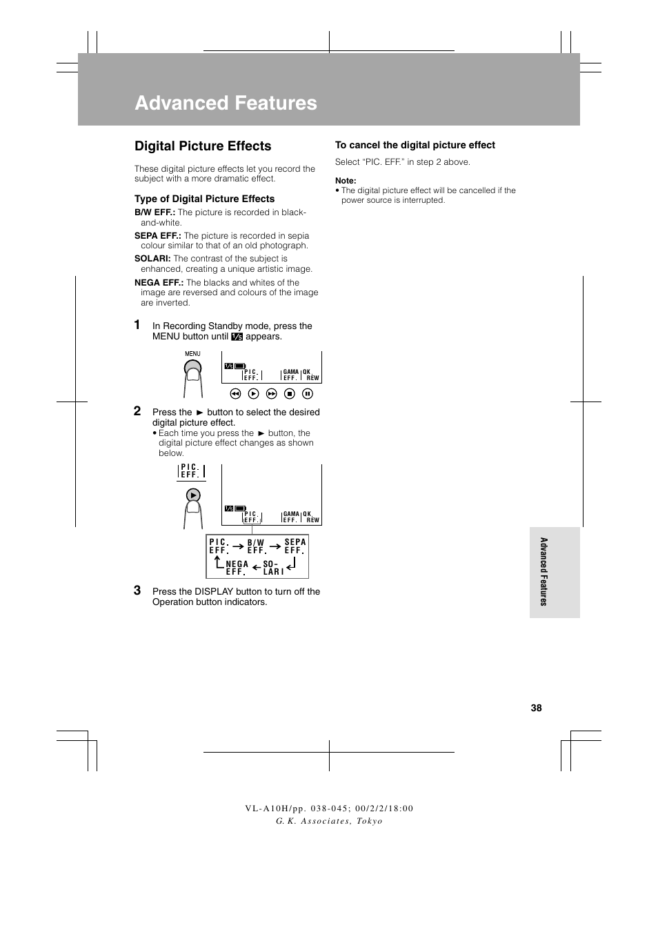 Advanced features, Digital picture effects | Sharp VIEWCAM VL-A10H User Manual | Page 45 / 63