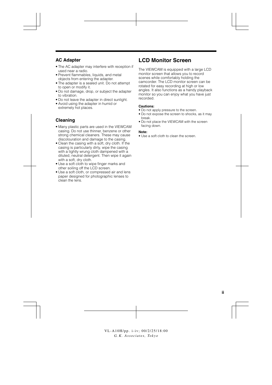 Lcd monitor screen | Sharp VIEWCAM VL-A10H User Manual | Page 5 / 63